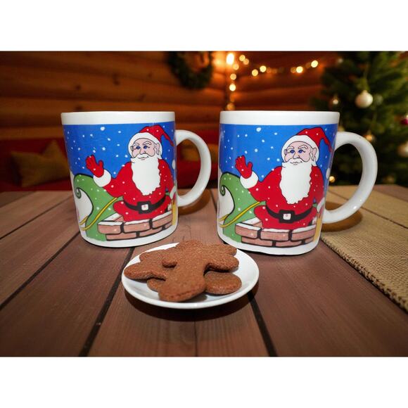 Gibson Other - Santa Reindeer Mugs Gibson Set of 2 Christmas Ceramic Micro/Dishwasher Safe